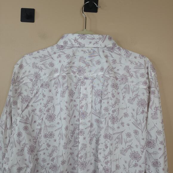 Duluth Plus Wrinklefighter Button Up Shirt White Lavendar Floral Plus Size 1X - Picture 7 of 9